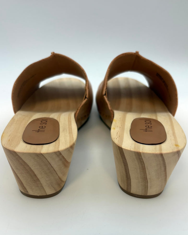 Tan Leather & Wood Mules - Size 9