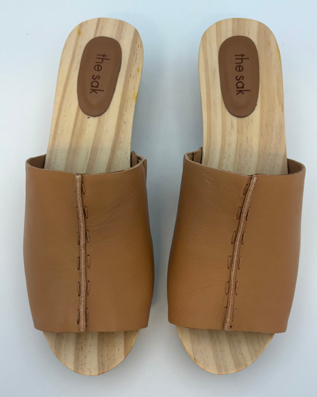 Tan Leather & Wood Mules - Size 9