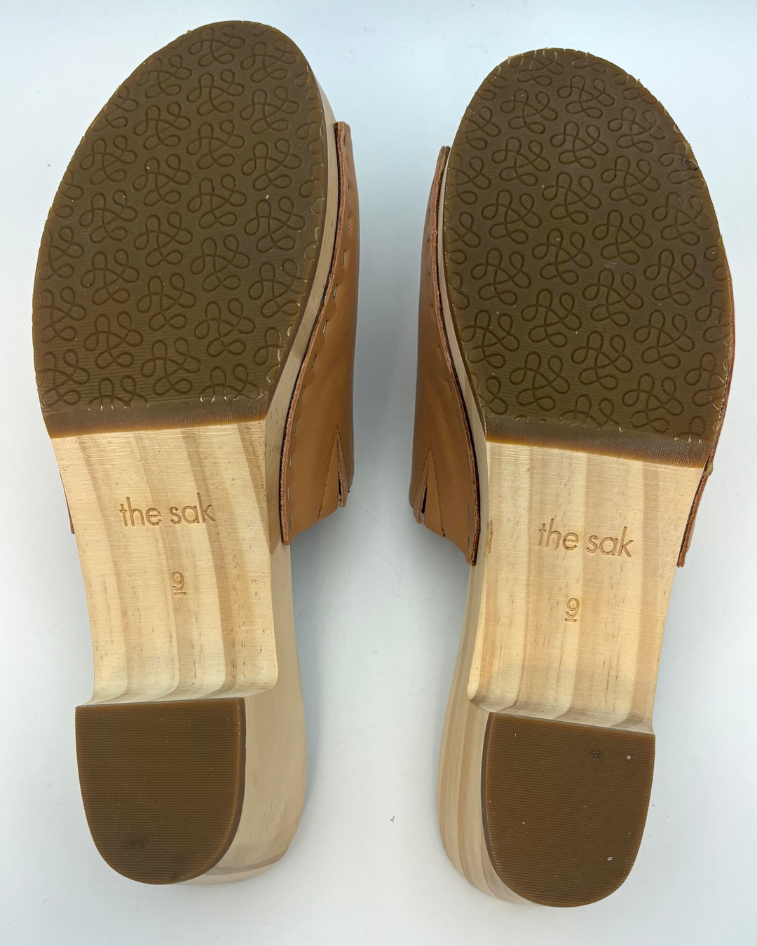 Tan Leather & Wood Mules - Size 9