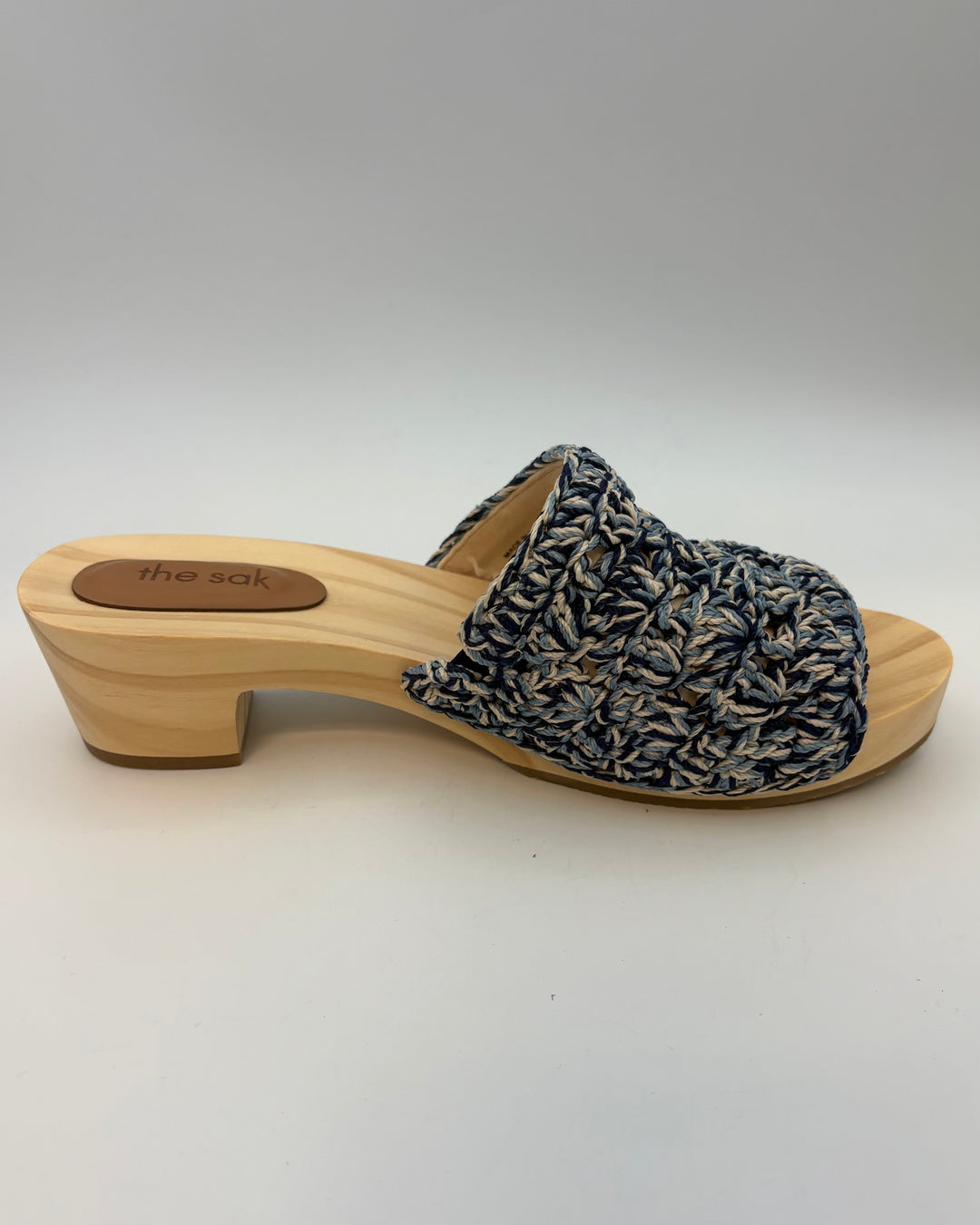 Blue Crochet & Wood Mules - Size 8
