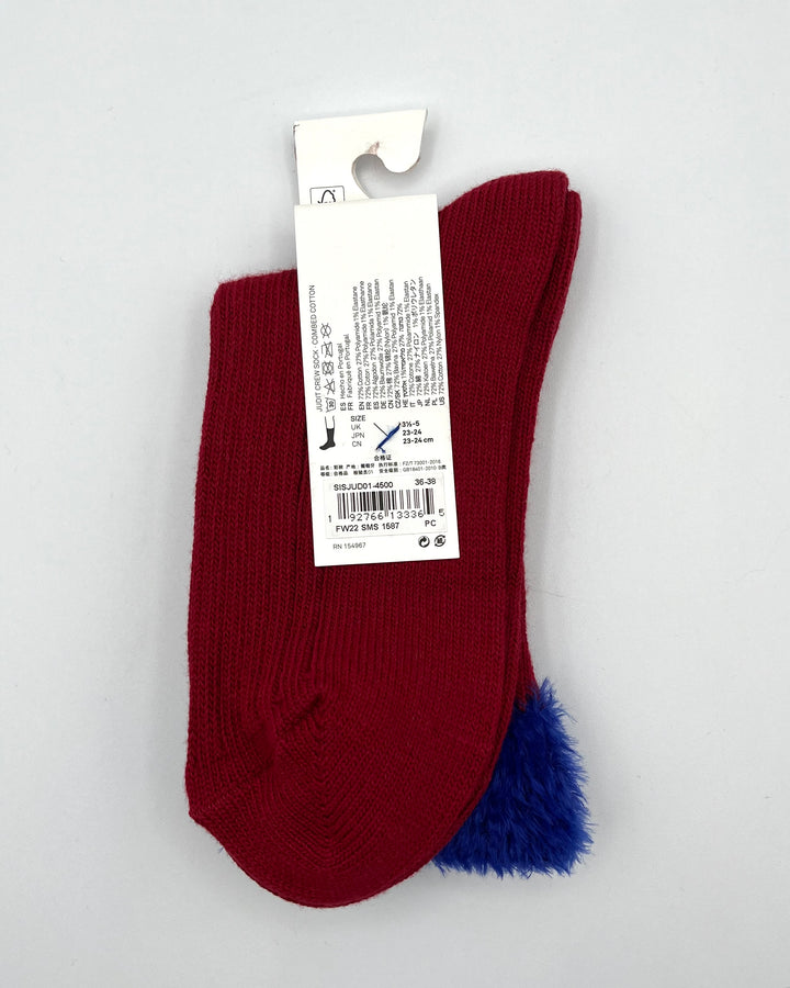 Fluffy Blue Trim Socks - Women's Size 5 1/2 - 7