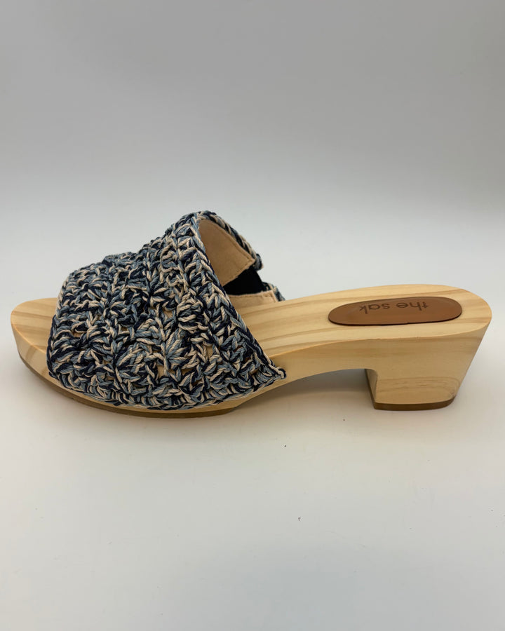 Blue Crochet & Wood Mules - Size 8