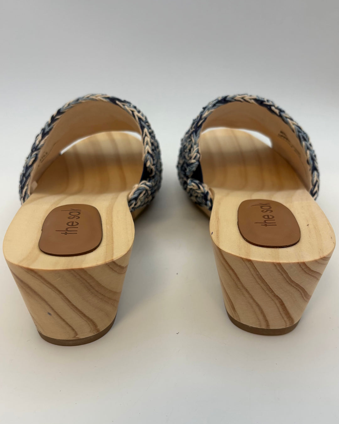 Blue Crochet & Wood Mules - Size 8