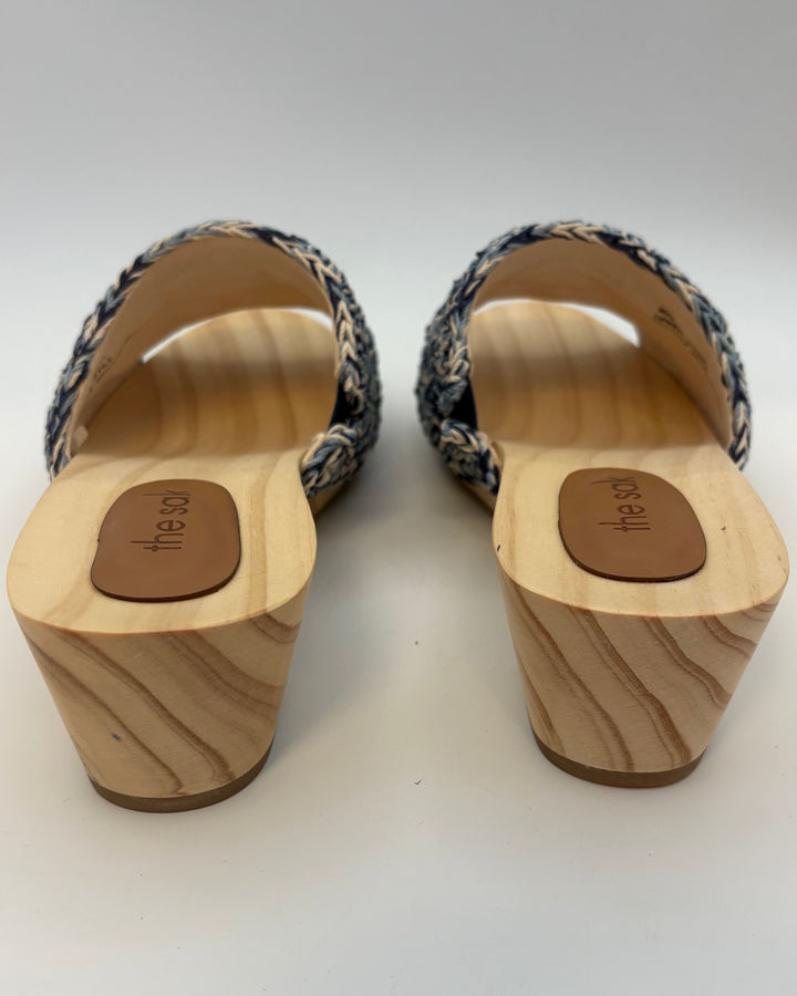Blue Crochet & Wood Mules - Size 8