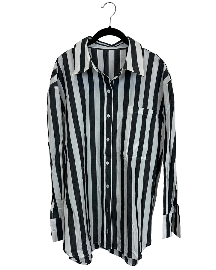 Grey & White Striped Blouse - Size 6/8