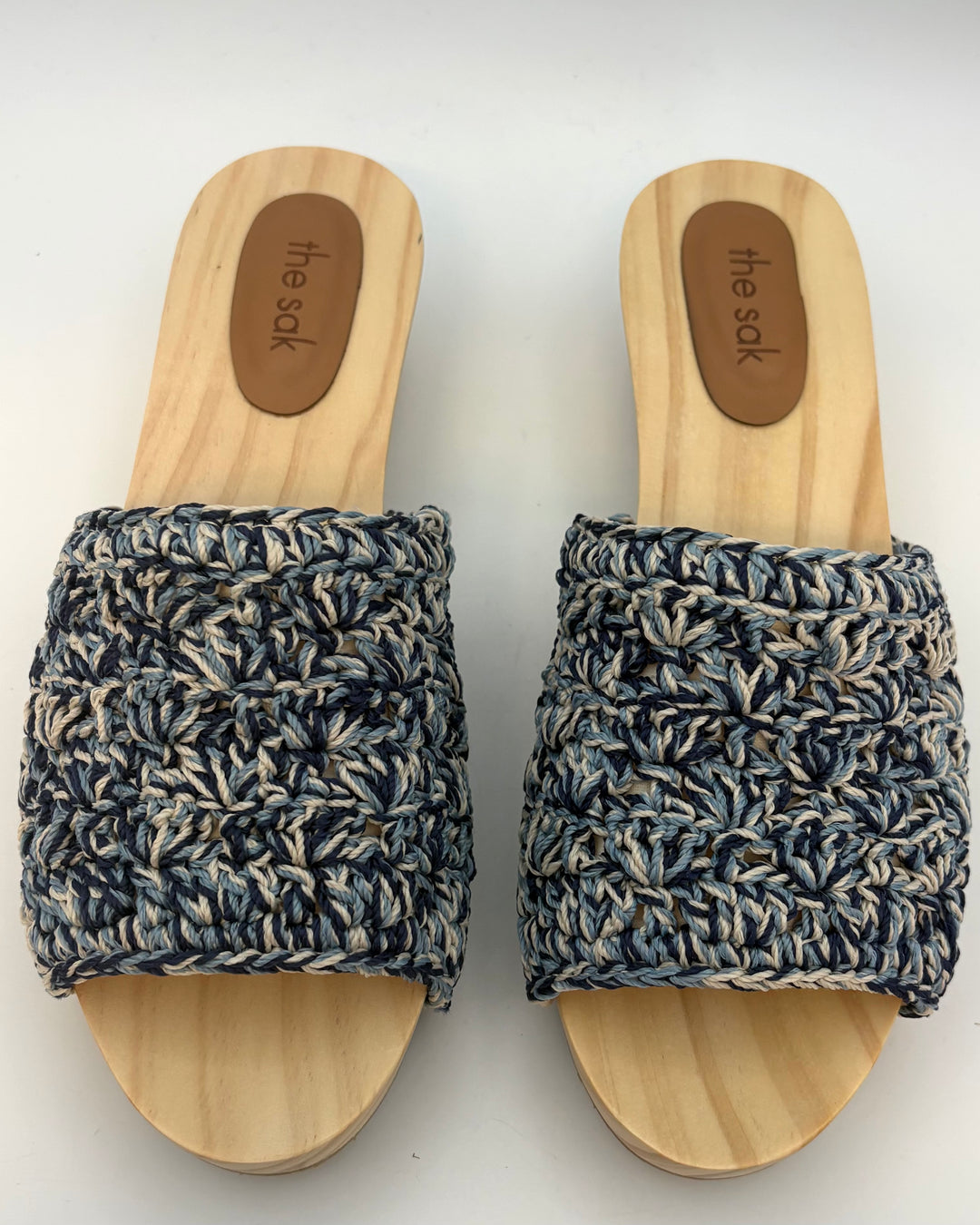 Blue Crochet & Wood Mules - Size 8