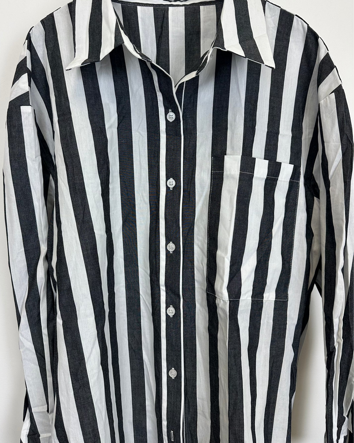 Grey & White Striped Blouse - Size 6/8