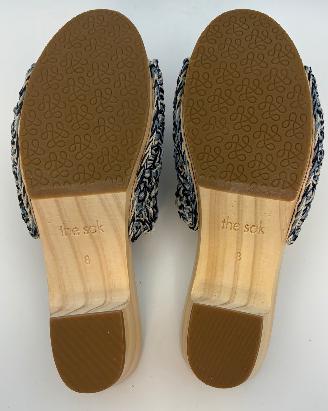 Blue Crochet & Wood Mules - Size 8