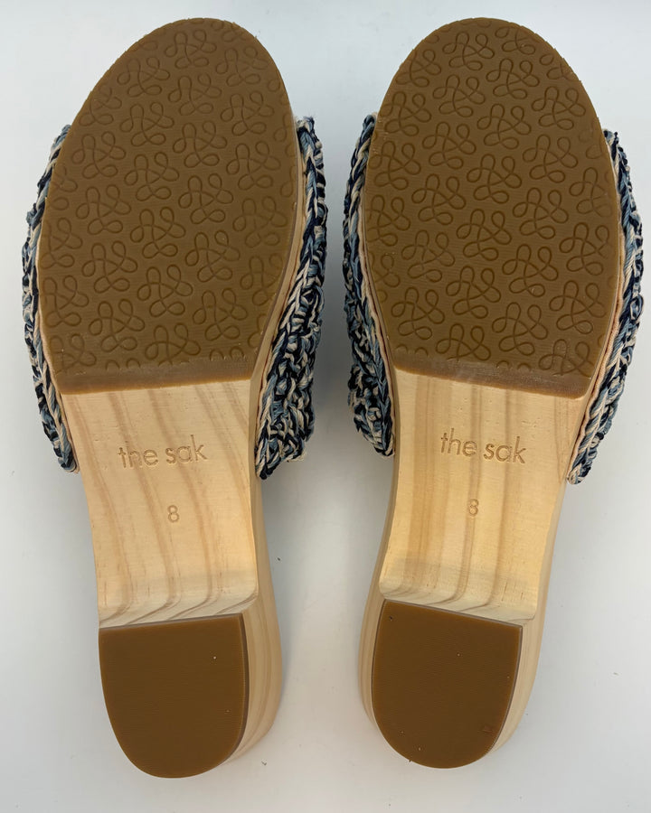 Blue Crochet & Wood Mules - Size 8