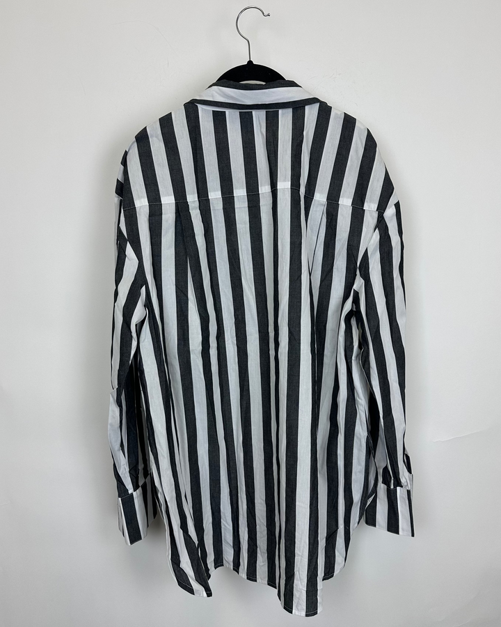 Grey & White Striped Blouse - Size 6/8