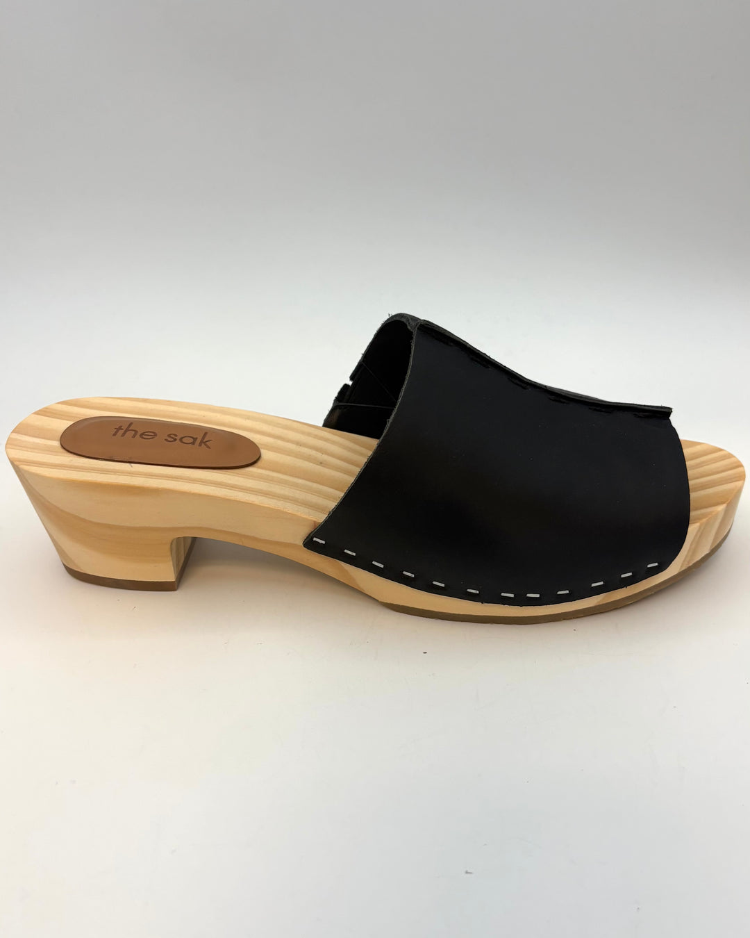 Black Leather & Wood Mules - Size 8 and 9