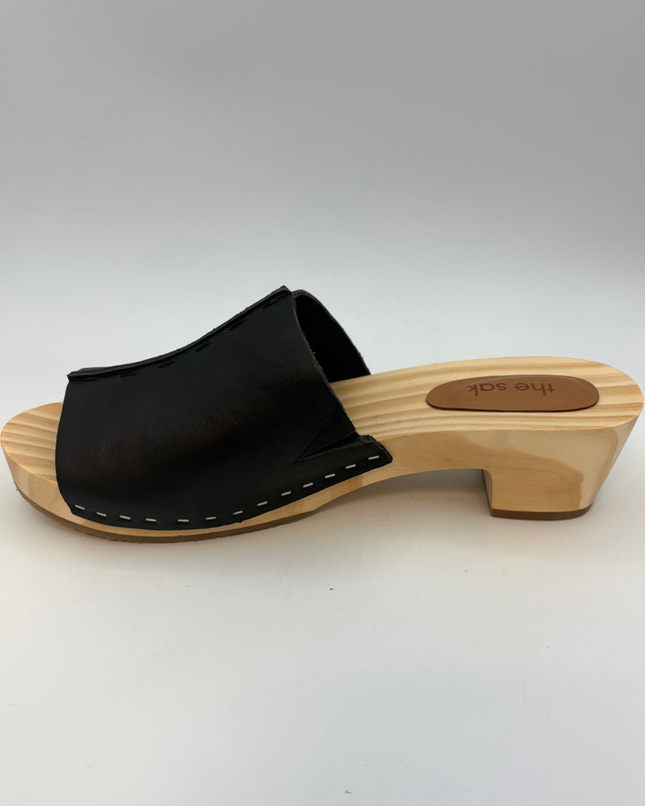 Black Leather & Wood Mules - Size 8 and 9