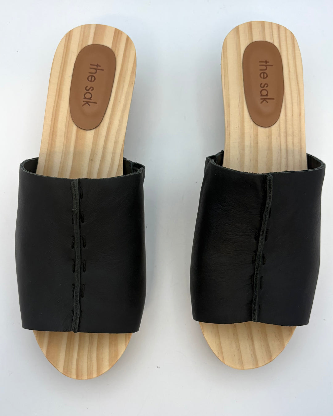 Black Leather & Wood Mules - Size 8 and 9