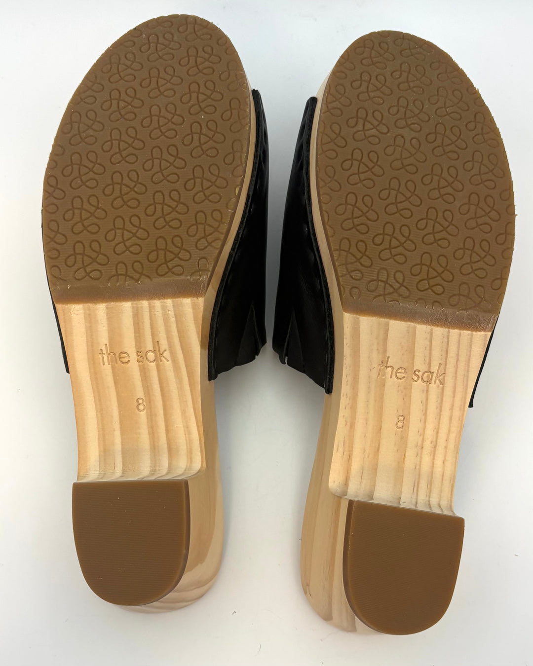 Black Leather & Wood Mules - Size 8 and 9