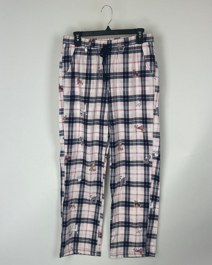 Pink and Navy Flannel Dog Print Sleep Pants - Size 2-4