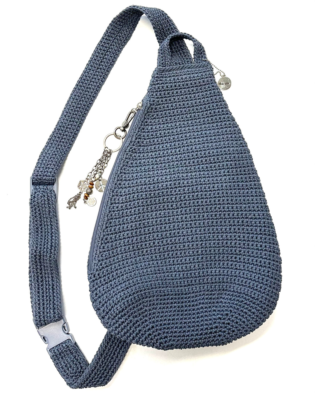 Dusty Blue Crochet Sling Backpack Bag