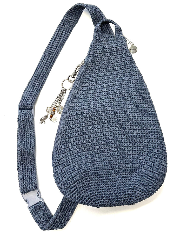 Dusty Blue Crochet Sling Backpack Bag