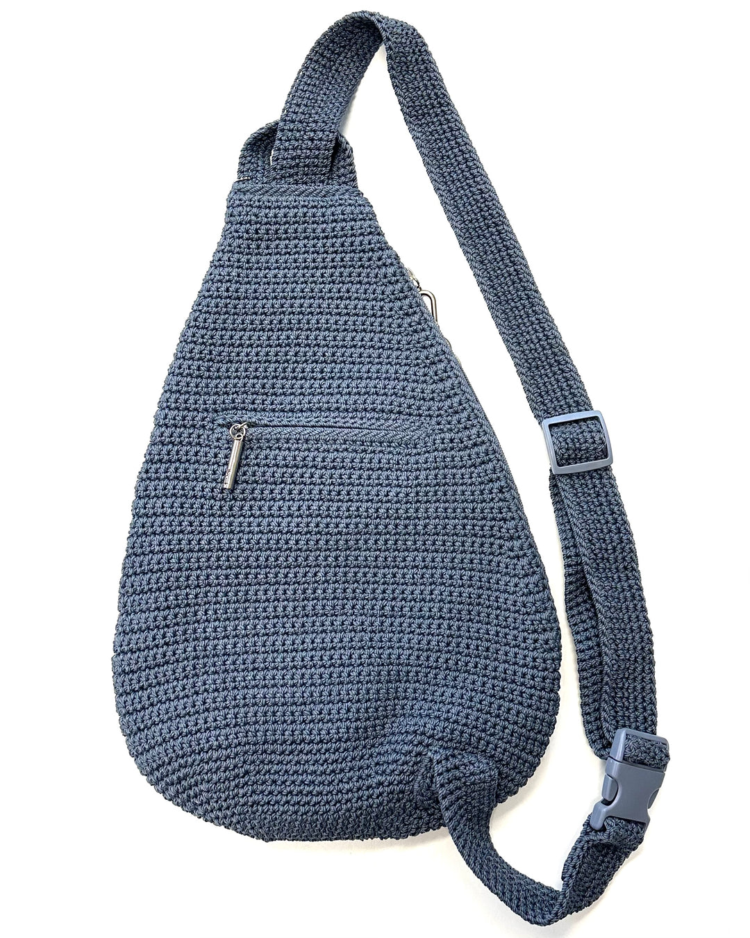 Dusty Blue Crochet Sling Backpack Bag