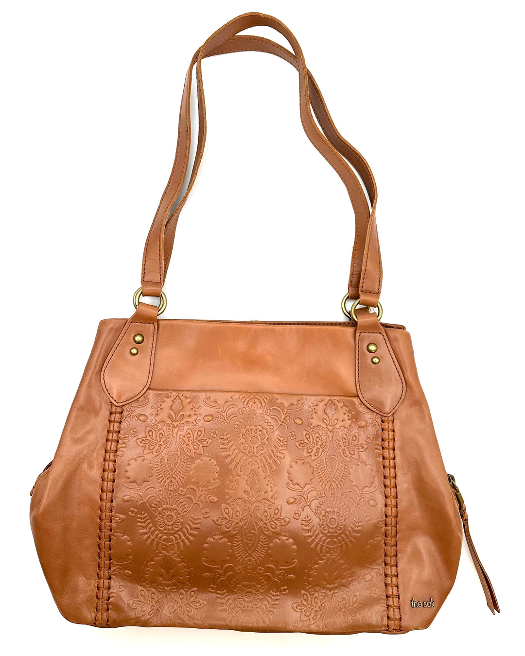 Tan Leather Embossed Accordion Bag