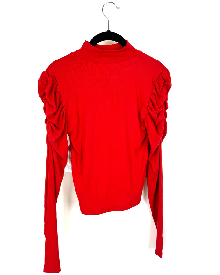 Red Ruched Long Sleeve Top - Medium