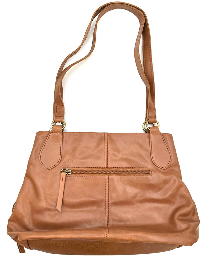 Tan Leather Embossed Accordion Bag