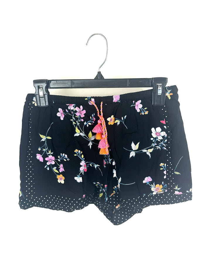 Pink And Black Floral Shorts - Size 2/4