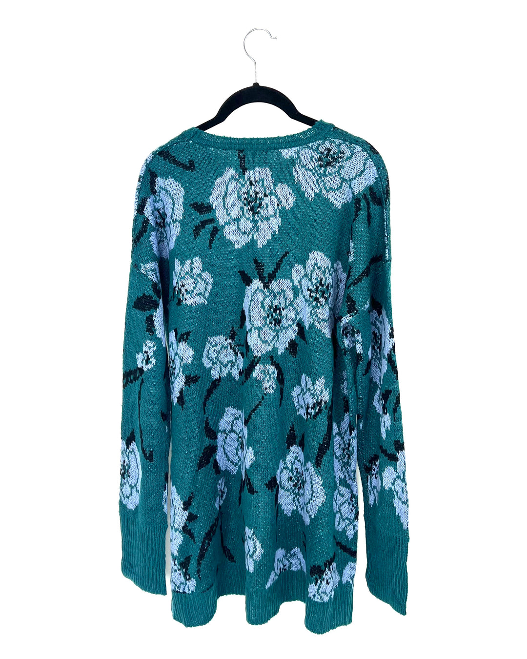 Teal Floral Print Sweater - Small