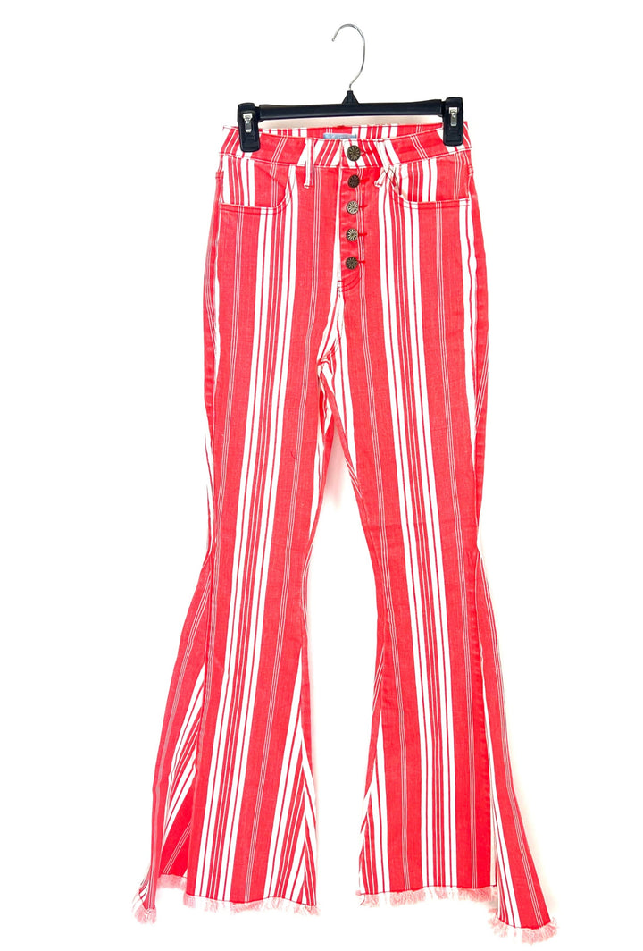 High Waisted Coral Striped Flare Pants - Size 26 Waist