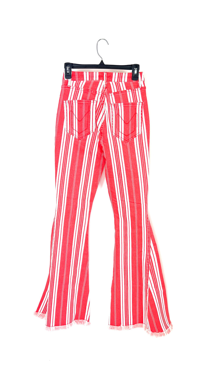 High Waisted Coral Striped Flare Pants - Size 26 Waist