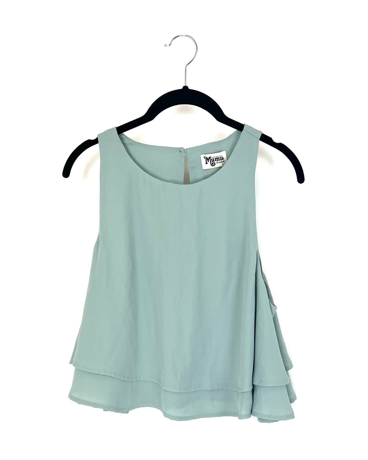 Muted Teal Sleeveless Cropped Blouse - Extra Large