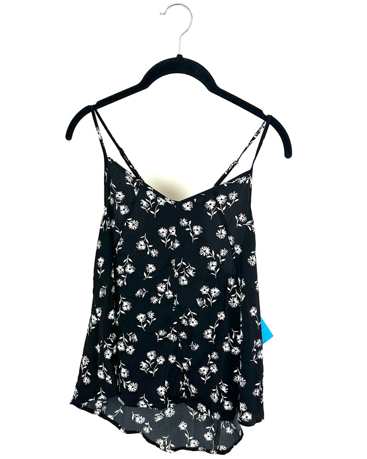 Black & White Floral Printed Tank Top - Small