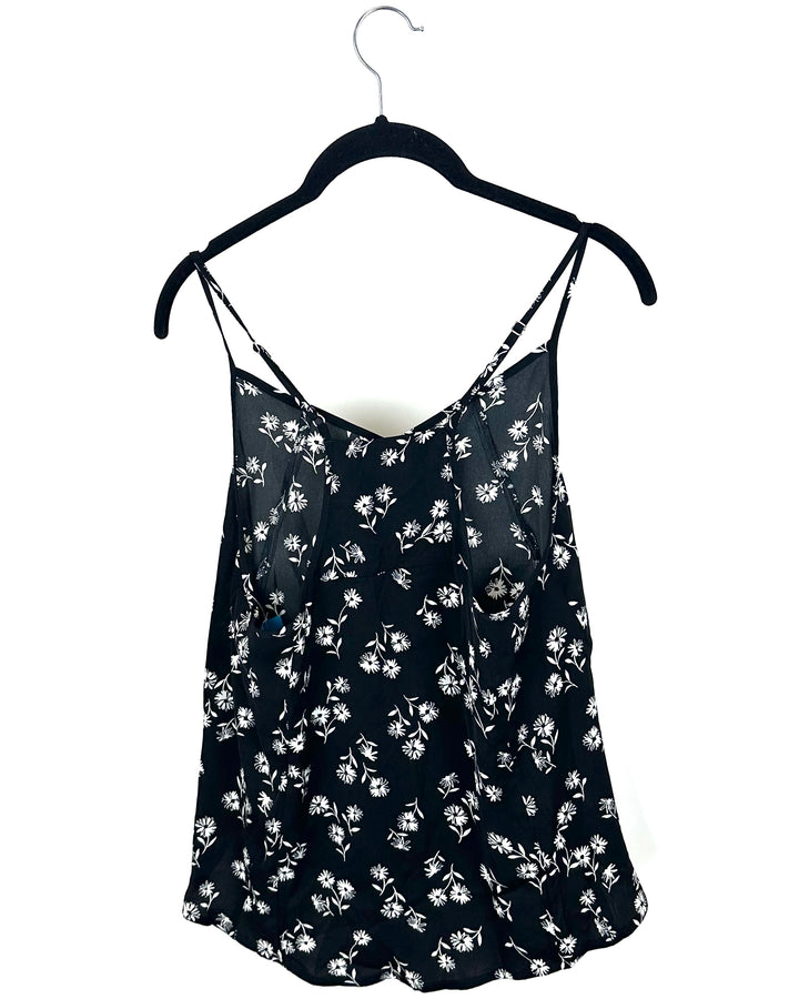 Black & White Floral Printed Tank Top - Small