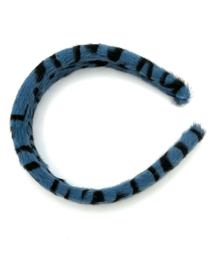 Blue Fluffy Cheetah Print Headband