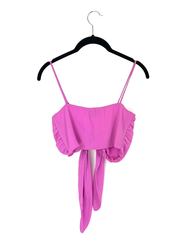 Pink Tie-Front Cropped Blouse - Small
