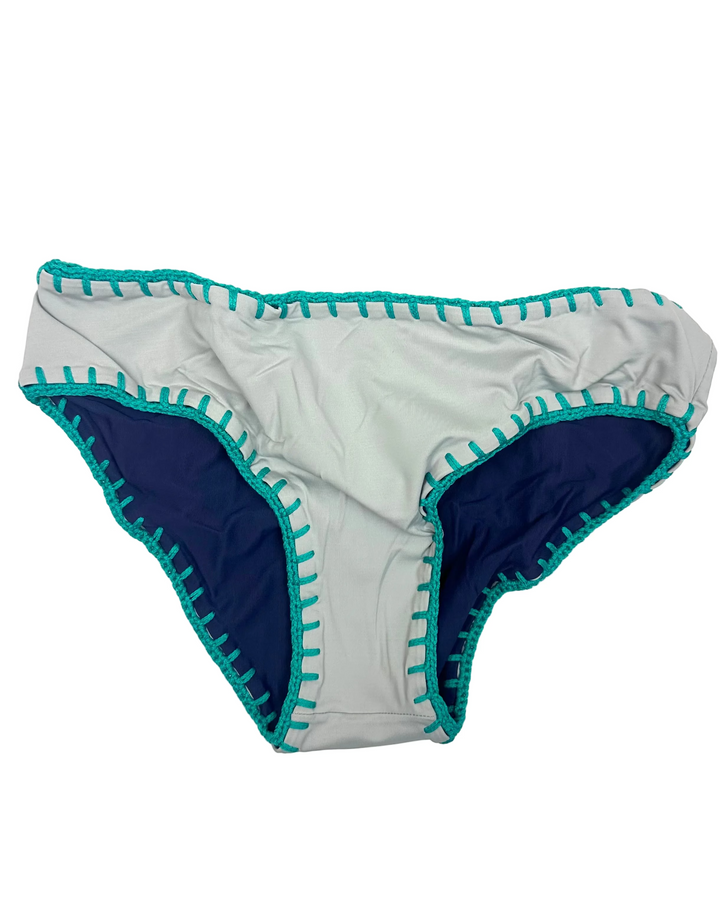 Light Gray and Navy Blue Reversible Crochet Classic Bikini Bottom - XS, XL