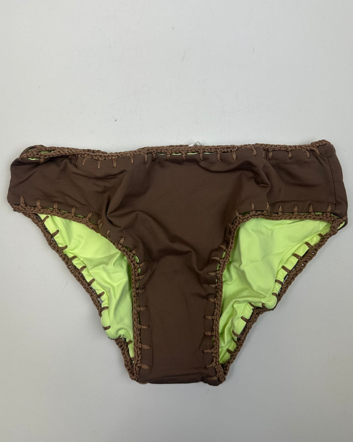 Spring Green and Brown Reversible Crochet Classic Bikini Bottom - XS, S, L, XL