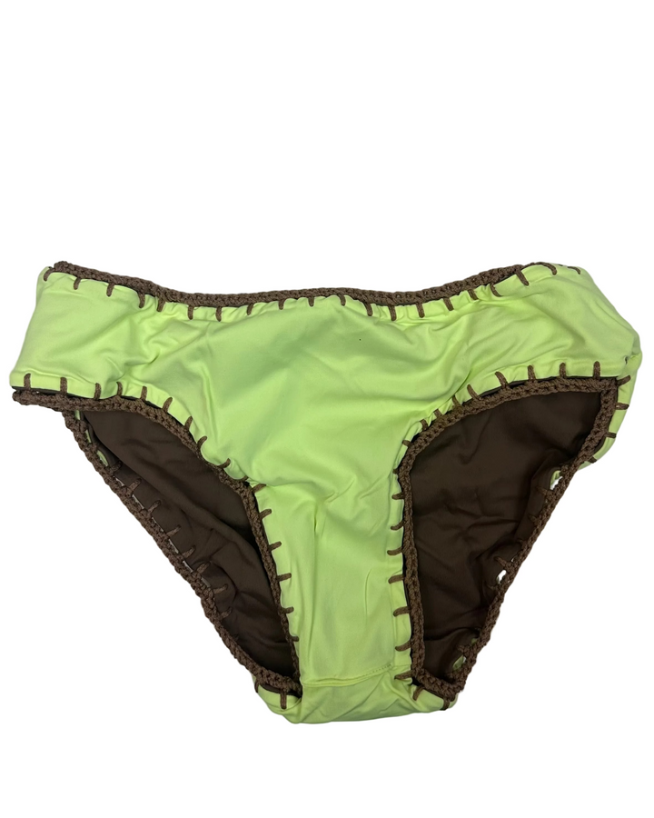 Spring Green and Brown Reversible Crochet Classic Bikini Bottom - XS, S, L, XL