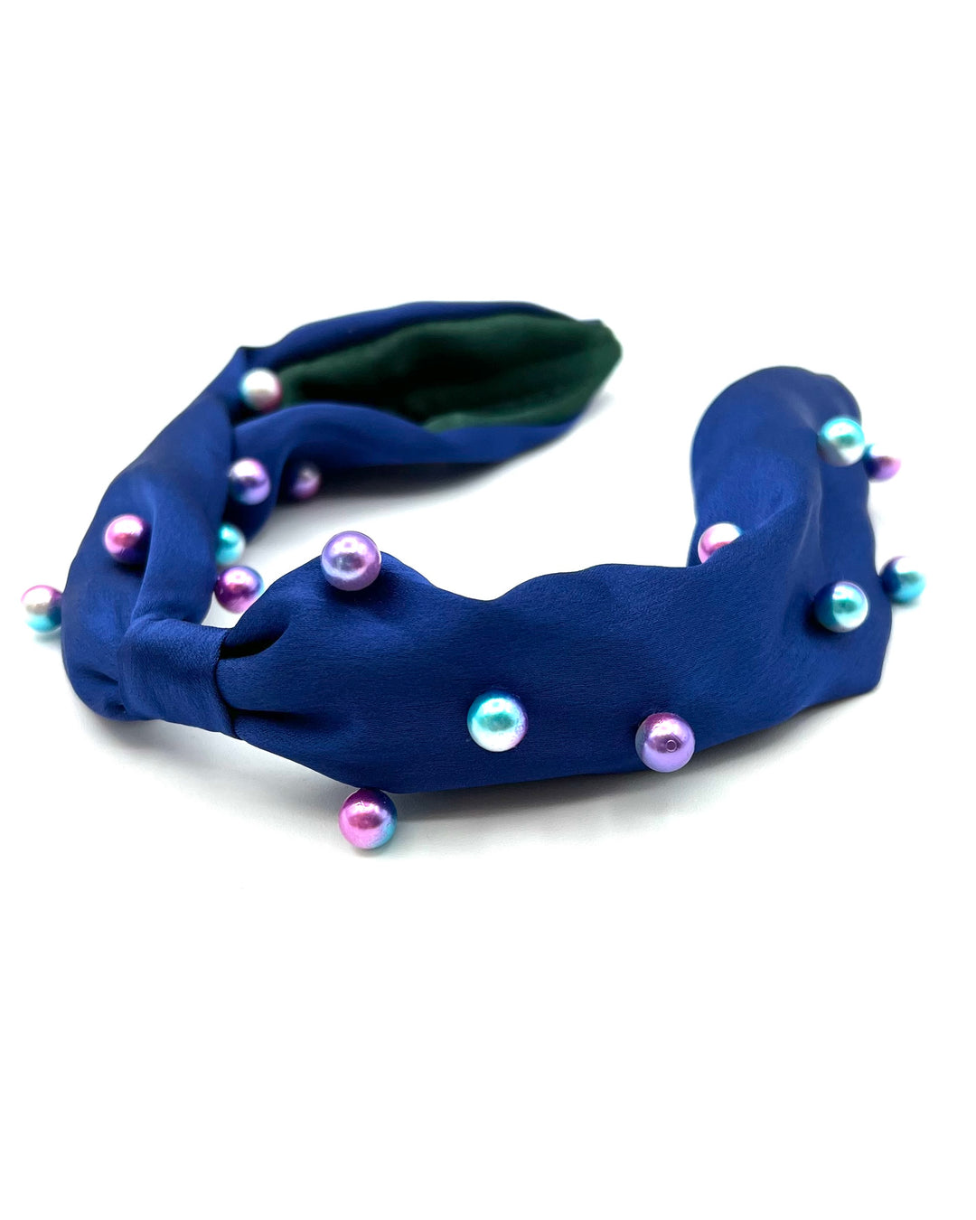 Solid Royal Blue Bow Headband With Faux Pearls