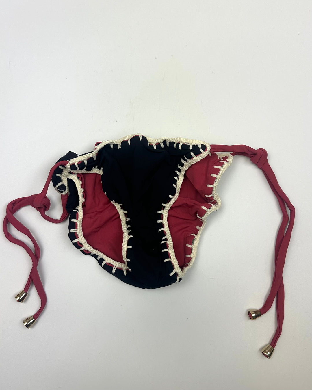 Raspberry Pink and Black Reversible Crochet Scrunch Tie Bikini Bottom - XS, S, XL