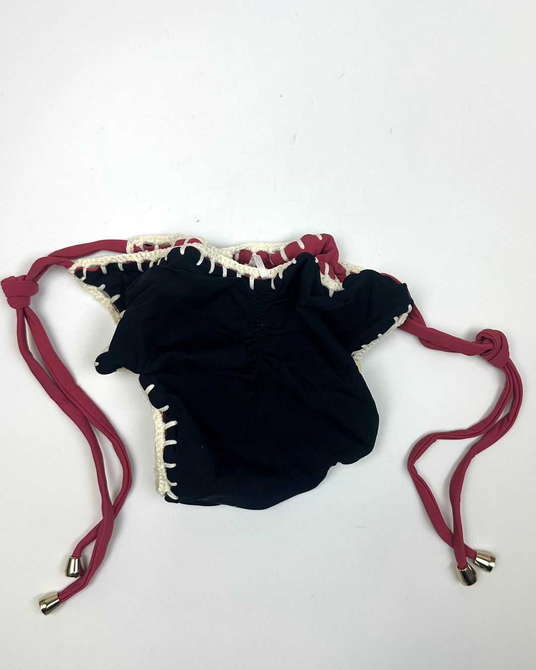Raspberry Pink and Black Reversible Crochet Scrunch Tie Bikini Bottom - XS, S, XL