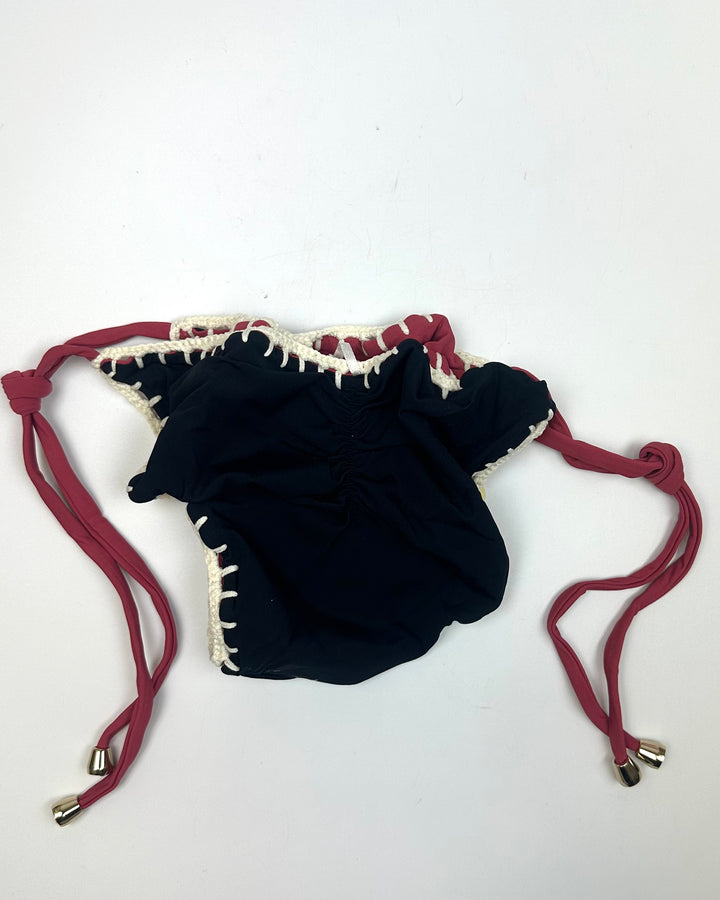 Raspberry Pink and Black Reversible Crochet Scrunch Tie Bikini Bottom - XS, S, XL