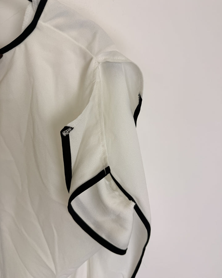 White Blouse with Black Trim- Size 2/4