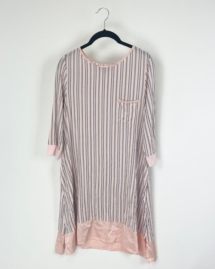 Baby Pink Striped Cropped Sleeve Nightgown- Size 4/6
