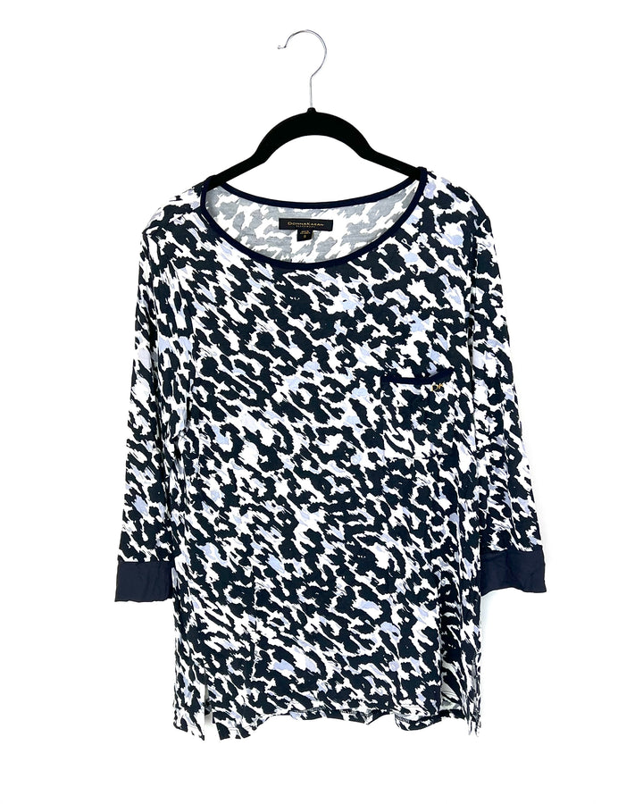 Navy Blue Abstract Print Sleepwear Shirt - Size 4/6