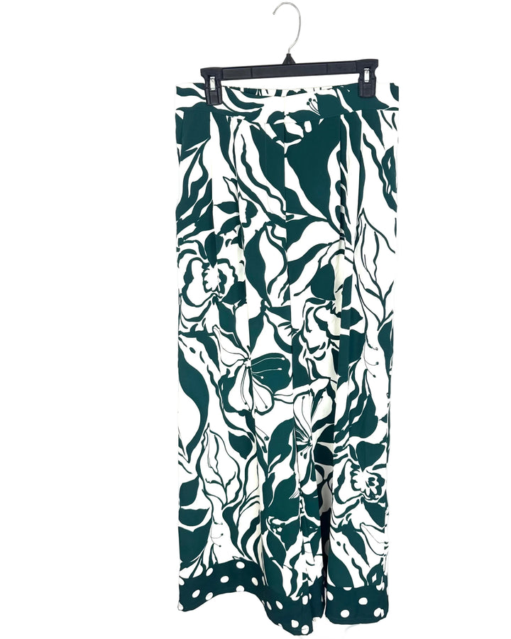 Green Floral Wide Leg Pants - Size 8/10