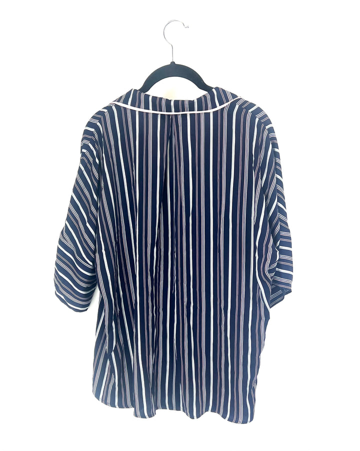 Navy Striped Cropped Sleeve Sleepwear Set - Size 4/6