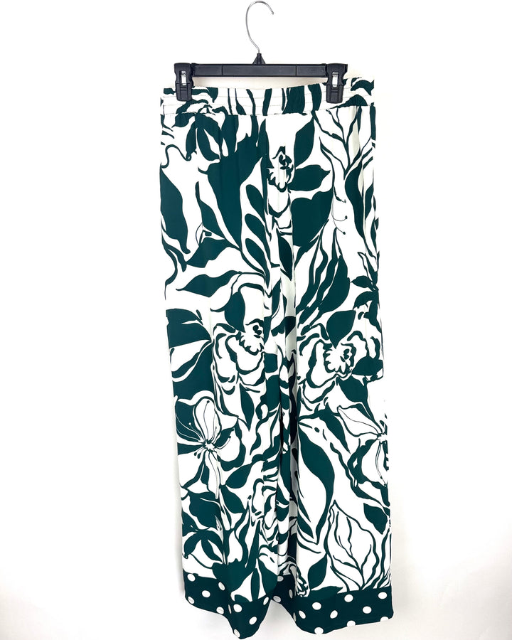 Green Floral Wide Leg Pants - Size 8/10