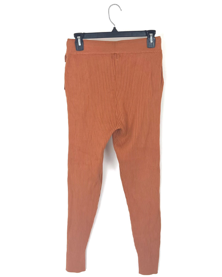 Burnt Ginger Ribbed Knit Joggers - Small