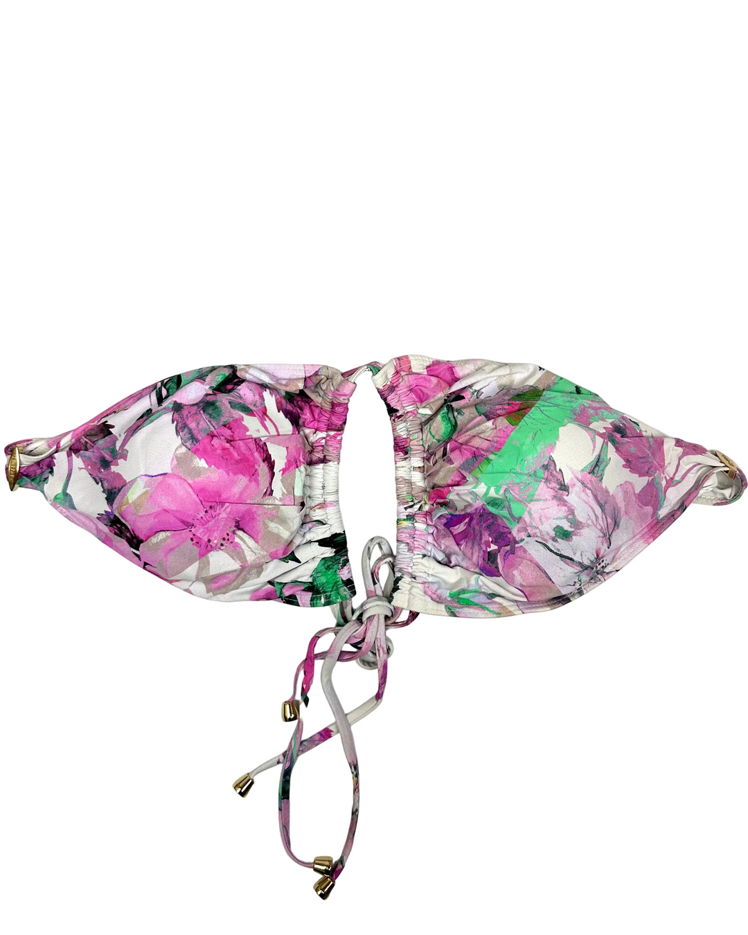 Purple Floral and White Double String Multi Wear Bikini Top - Large