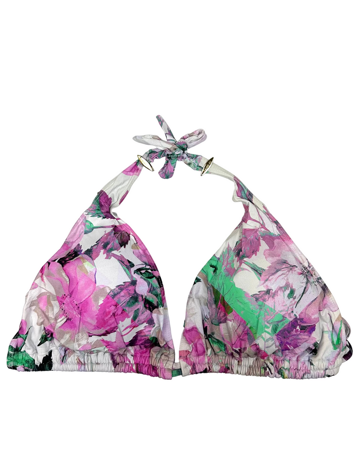 Purple Floral and White Double String Multi Wear Bikini Top - Large